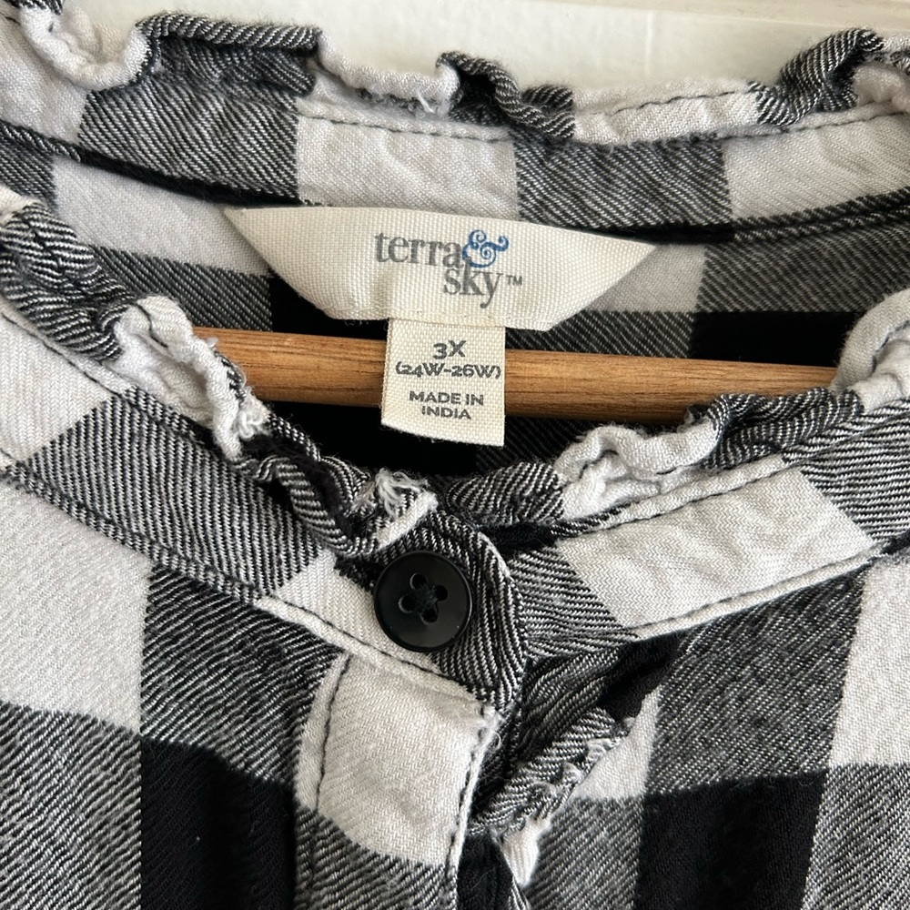 👚[Terra & Sky] Western Buffalo Plaid Ruffled Flannel Shirt, Size 3X - Picture 3 of 6